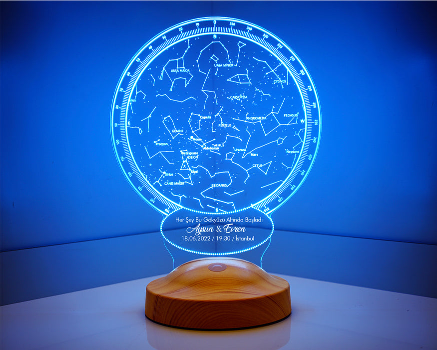 Özel Gün Hediyesi Gökyüzü Yıldız Haritası, Horoskop Astroloji Haritası, Sevgiliye Hediye, Kişiye Özel İsimli Led Lamba