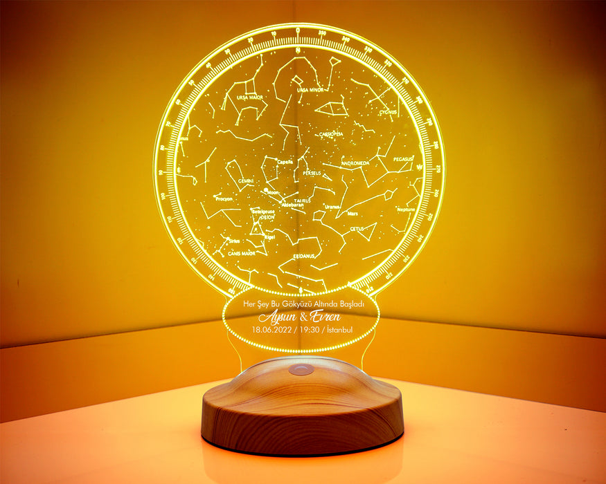 Özel Gün Hediyesi Gökyüzü Yıldız Haritası, Horoskop Astroloji Haritası, Sevgiliye Hediye, Kişiye Özel İsimli Led Lamba