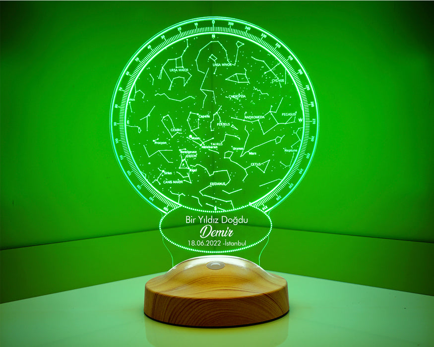 Kişiye Özel Hediyelik Bebek Doğum Günü Gökyüzü Yıldız Haritası Led Lamba