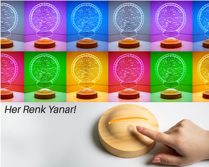 Kişiye Özel Hediyelik Bebek Doğum Günü Gökyüzü Yıldız Haritası Led Lamba