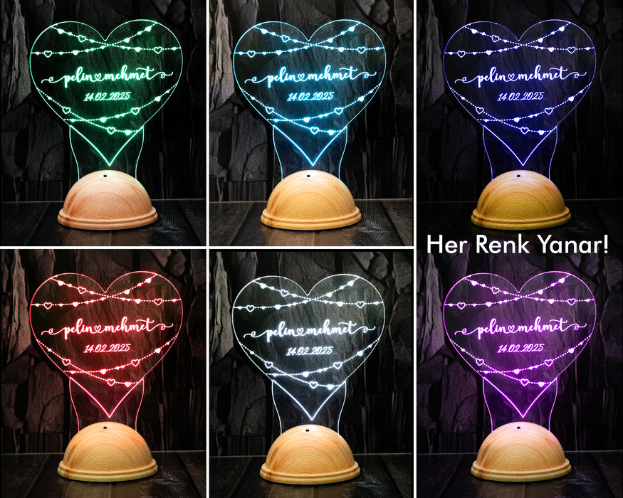 Sevgiliye Özel İsimli Kalp Led Gece Lambası - 14 Şubat, Doğum Günü ve Yıldönümü Hediyesi | Eşe, Nişanlıya Romantik Hediye