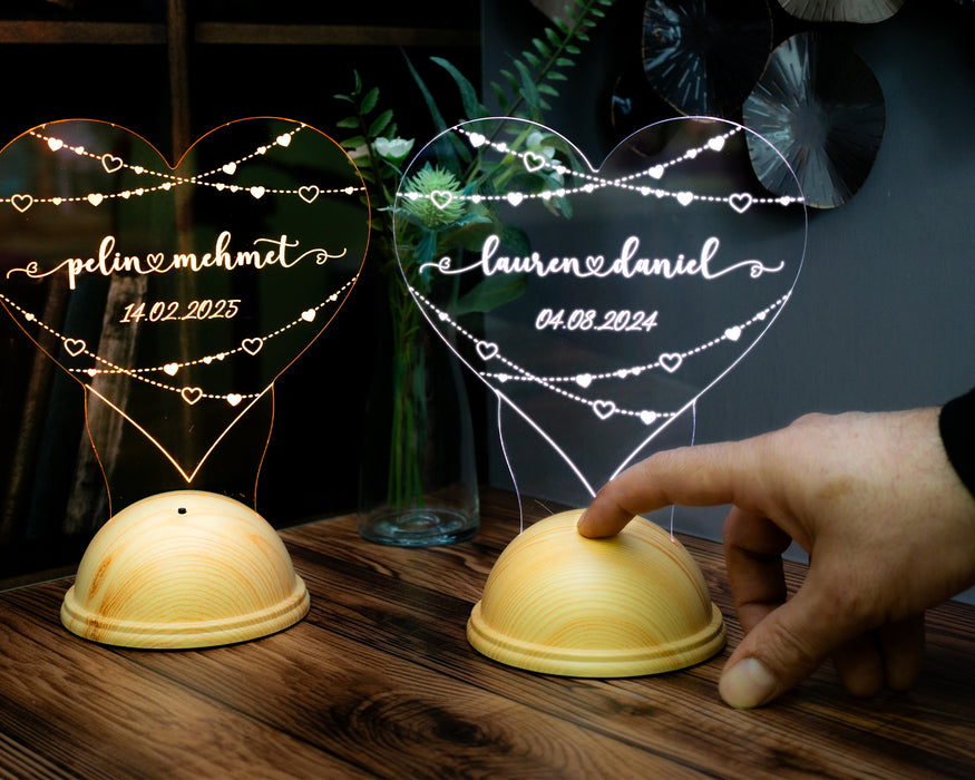 Sevgiliye Özel İsimli Kalp Led Gece Lambası - 14 Şubat, Doğum Günü ve Yıldönümü Hediyesi | Eşe, Nişanlıya Romantik Hediye