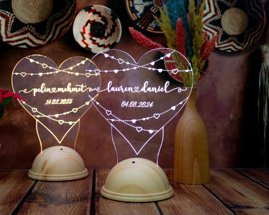 Sevgiliye Özel İsimli Kalp Led Gece Lambası - 14 Şubat, Doğum Günü ve Yıldönümü Hediyesi | Eşe, Nişanlıya Romantik Hediye