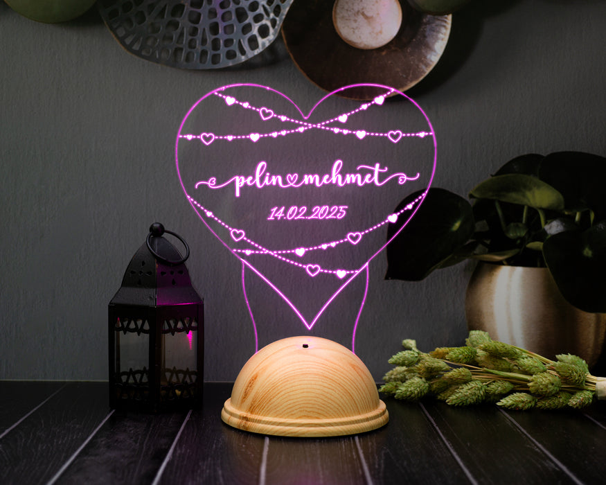 Sevgiliye Özel İsimli Kalp Led Gece Lambası - 14 Şubat, Doğum Günü ve Yıldönümü Hediyesi | Eşe, Nişanlıya Romantik Hediye