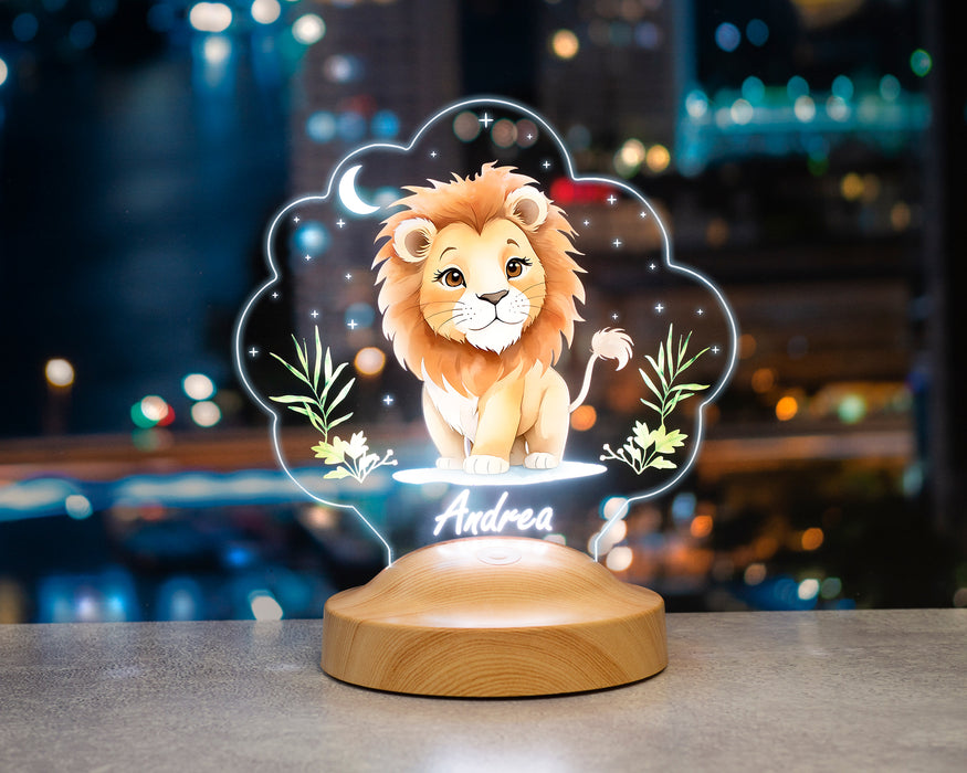 Aslan Figürlü LED Lamba – İsimli Çocuk Odası Hediyesi