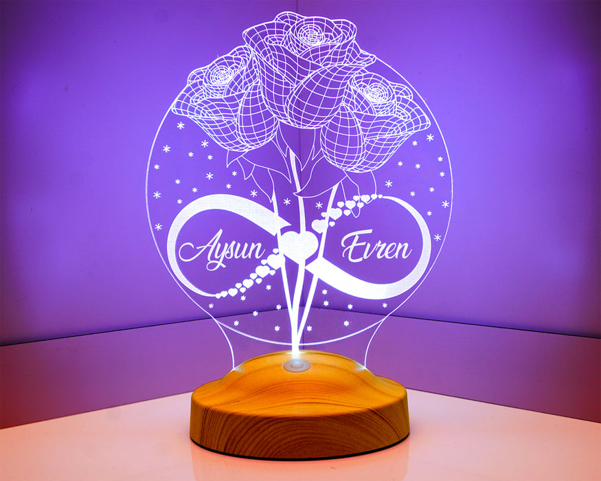 Güller Ve Sonsuzluk, Eşe Hediye, Sevgiliye Hediye 3 Boyutlu Led Lamba