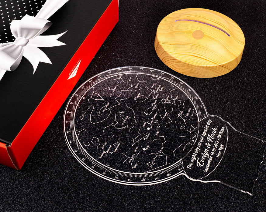 Kişiye Özel Hediyelik Bebek Doğum Günü Gökyüzü Yıldız Haritası Led Lamba