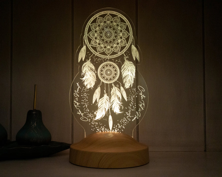 Kişiye Özel Dreamcatcher Düş Kapanı Gece Lambası, Rüya Kapanı ile Çakra Odası Dekoru, Kişiselleştirilmiş Başucu Led Lamba, En İyi Hediye