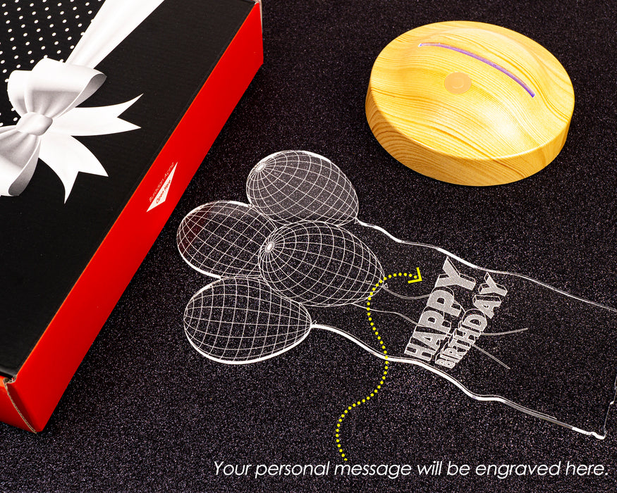 Kişiye Özel Doğum Günü Temalı Üç Boyutlu Balonlar Led Lamba