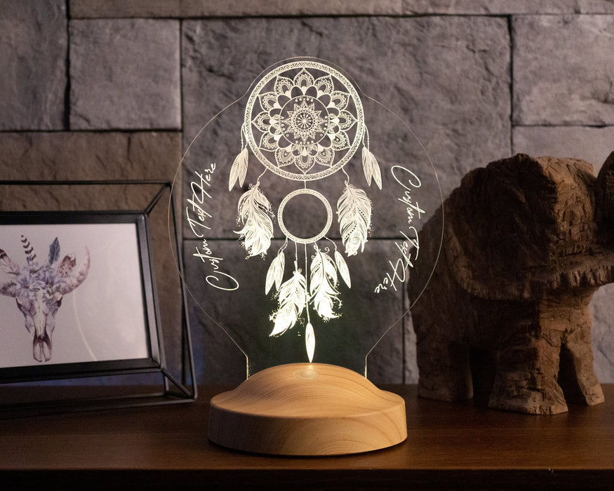 Dreamcatcher Gece Lambası Kişiye Özel Hediye, Düş Kapanı Rüya Kapanı Kişiselleştirilmiş Led Lamba, Chakra Ev ve Oda Dekoru