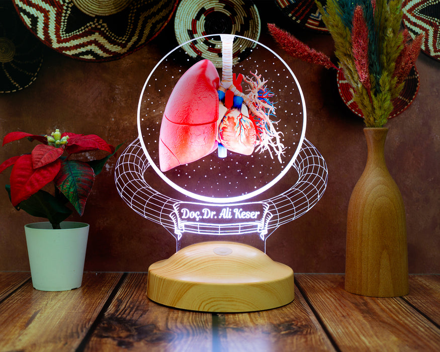 Akciğer Tasarımlı 3D Led Lamba – Göğüs Hastalıkları Uzman Doktoruna Özel Hediye, Pulmonoloji Uzmanlarına, Sağlık Çalışanlarına İsimli Kişiye Özel Hediye