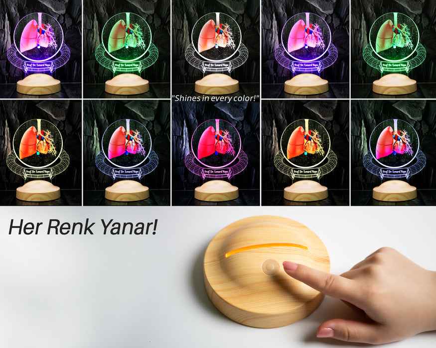 Akciğer Tasarımlı 3D Led Lamba – Göğüs Hastalıkları Uzman Doktoruna Özel Hediye, Pulmonoloji Uzmanlarına, Sağlık Çalışanlarına İsimli Kişiye Özel Hediye