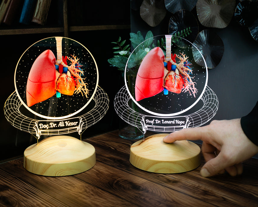 Akciğer Tasarımlı 3D Led Lamba – Göğüs Hastalıkları Uzman Doktoruna Özel Hediye, Pulmonoloji Uzmanlarına, Sağlık Çalışanlarına İsimli Kişiye Özel Hediye