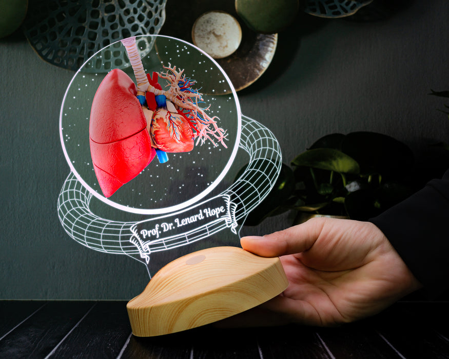 Akciğer Tasarımlı 3D Led Lamba – Göğüs Hastalıkları Uzman Doktoruna Özel Hediye, Pulmonoloji Uzmanlarına, Sağlık Çalışanlarına İsimli Kişiye Özel Hediye