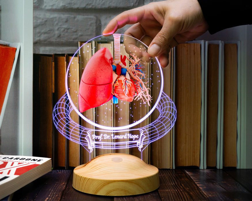 Akciğer Tasarımlı 3D Led Lamba – Göğüs Hastalıkları Uzman Doktoruna Özel Hediye, Pulmonoloji Uzmanlarına, Sağlık Çalışanlarına İsimli Kişiye Özel Hediye