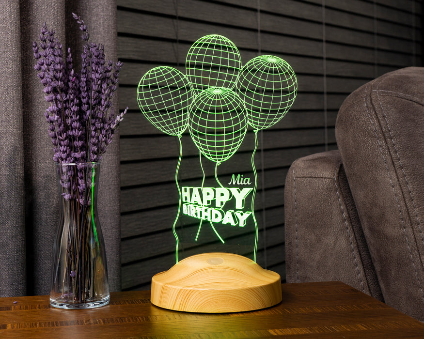 Kişiye Özel Doğum Günü Temalı Üç Boyutlu Balonlar Led Lamba