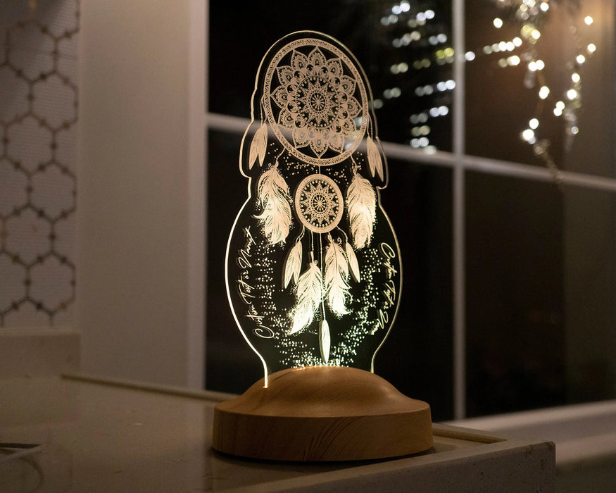 Kişiye Özel Dreamcatcher Düş Kapanı Gece Lambası, Rüya Kapanı ile Çakra Odası Dekoru, Kişiselleştirilmiş Başucu Led Lamba, En İyi Hediye