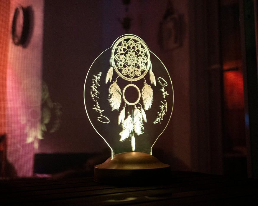 Dreamcatcher Gece Lambası Kişiye Özel Hediye, Düş Kapanı Rüya Kapanı Kişiselleştirilmiş Led Lamba, Chakra Ev ve Oda Dekoru