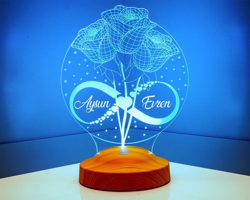 Güller Ve Sonsuzluk, Eşe Hediye, Sevgiliye Hediye 3 Boyutlu Led Lamba