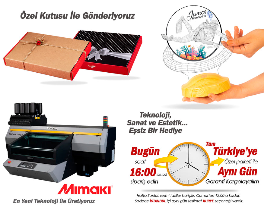 Dalgıç Hediyesi, Balık Adam Hediyesi 3D Led Lamba, Kişiye Özel 3D Led Lamba Scuba Diving Dalgıç Tasarımlı Lamba