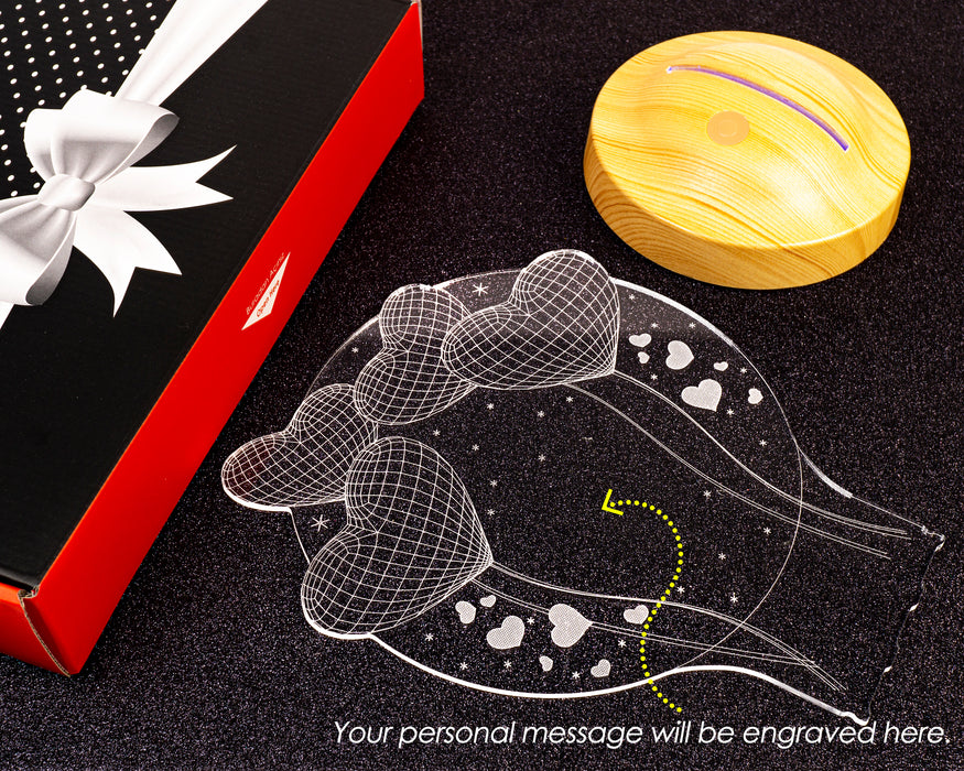 İsimli Doğum Günü Hediyesi, Sevgiliye, Arkadaşa Doğum Günü Hediyesi, Balon Kalpler Kişiye Özel 3D Led Lamba