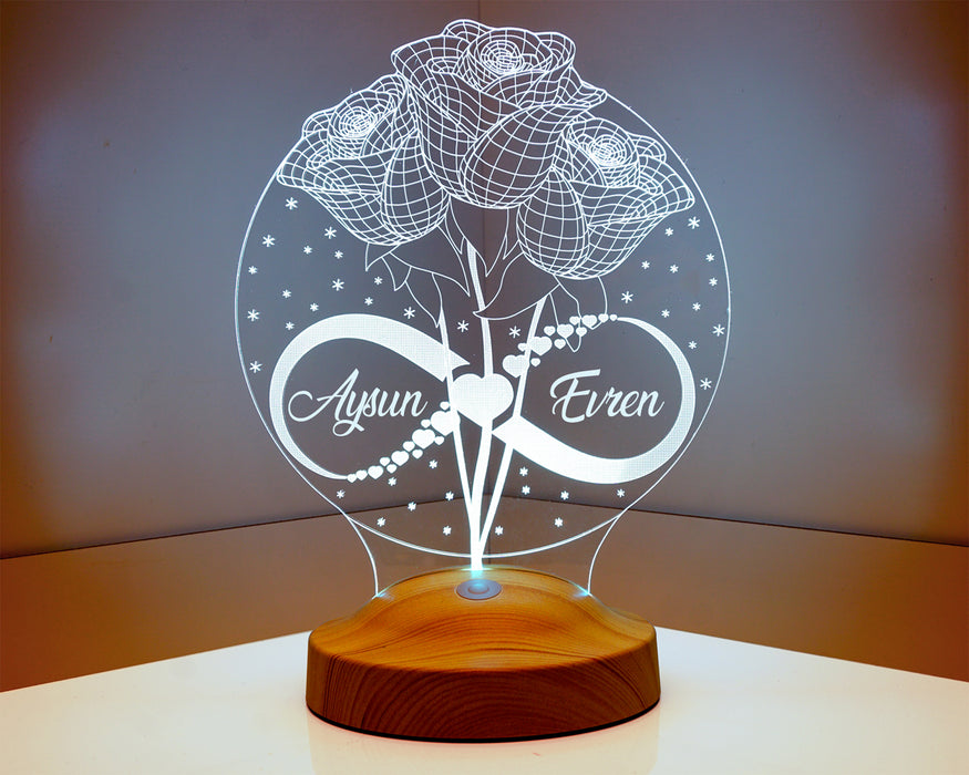 Güller Ve Sonsuzluk, Eşe Hediye, Sevgiliye Hediye 3 Boyutlu Led Lamba