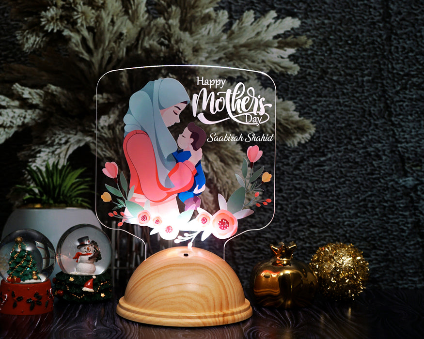 Başörtülü Anneye Özel LED Lamba – Kişiye Özel Anne ve Bebek Tasarımı
