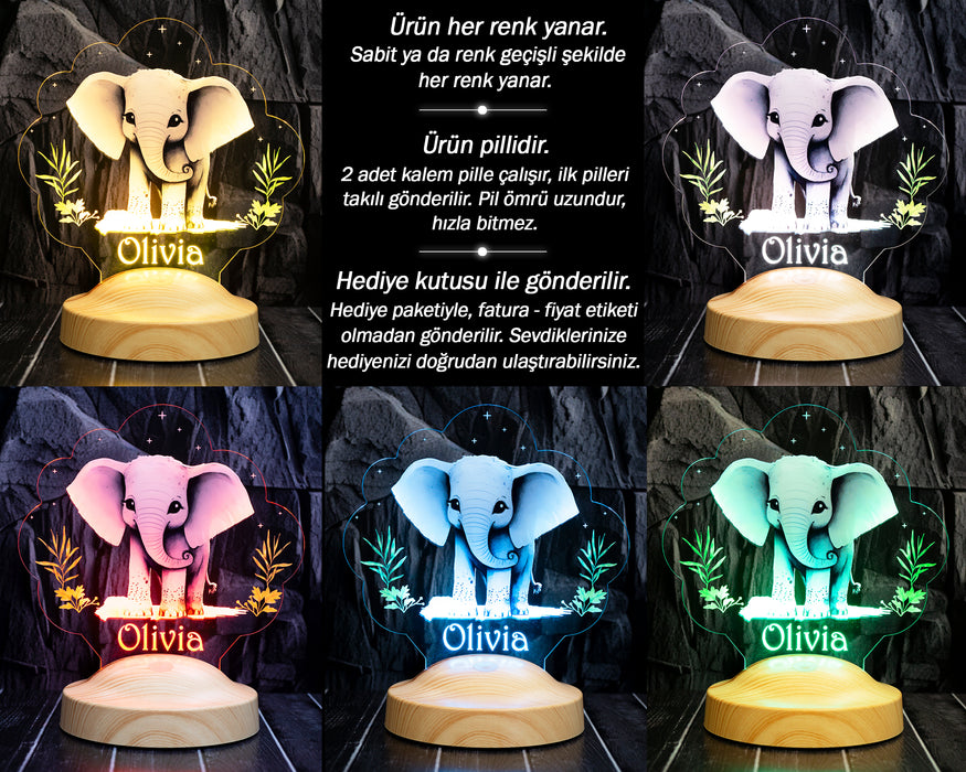 Fil Figürlü LED Lamba – İsimli Bebek Odası Hediyesi