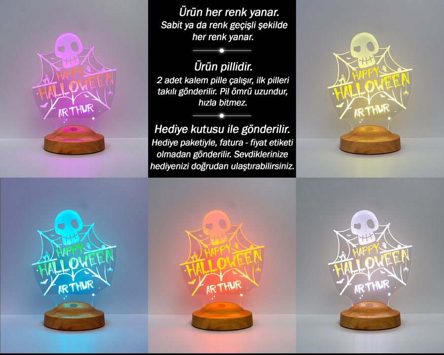 Halloween Kuru Kafa LED Lamba – Kişiye Özel Cadılar Bayramı Hediyesi