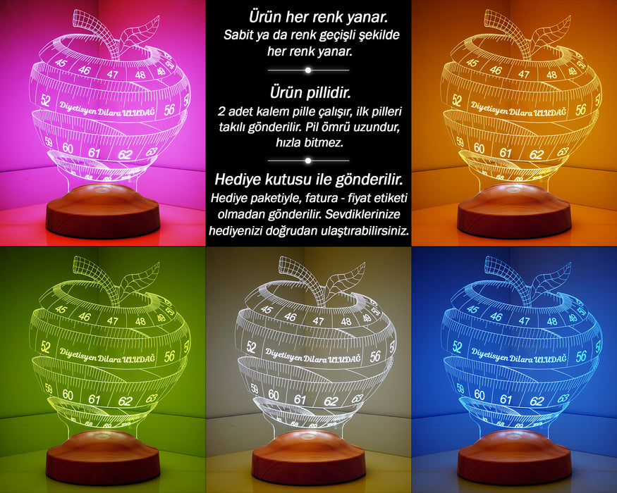 Diyetisyenler Günü Hediyesi Kişiye Özel Diyetisyen Doktor Hediyesi  3D 3 Boyutlu Led Lamba