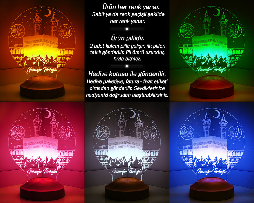 Kişiye Özel İslam Ve Kabe Led Lamba, Dini Hediye Led Lamba