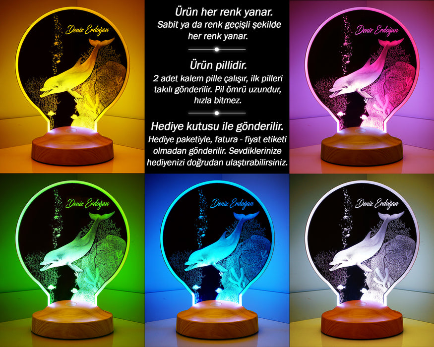 Yunus Balığı Kişiye Özel Led Lamba