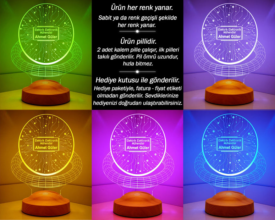 Mühendislere Özel Hediye, Elektrik Elektronik Mühendisi Hediyesi, Mühendise İsimli Hediye Led Lamba, Kişiye Özel Masa Lambası