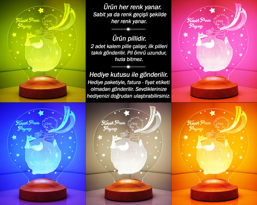 Küçük Prens Tasarımlı Le Petit Prince Çocuk Hediyesi, Kişiye Özel Çocuklara Özel Hediye, Çocuk Odası Hediyesi Led Lamba