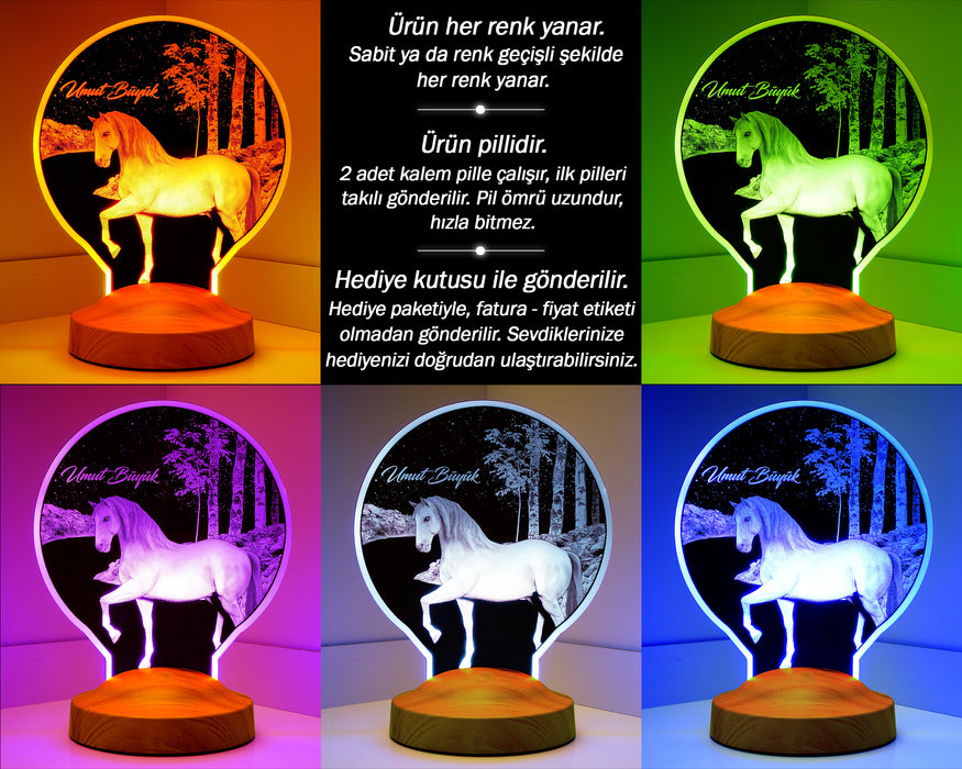 At Figürlü Hediye Kişiye Özel Doru At Temalı Hediye Gecelambası, At Led Lamba