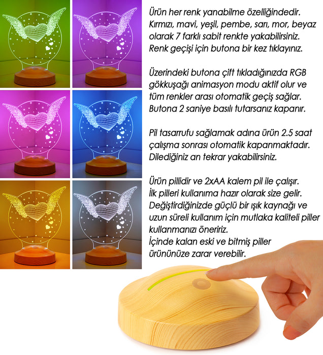 Yeni Yıl Hediyesi, Yılbaşı Hediyesi, Mutlu Yıllar Hediyesi Kanatlı Kalp Led Lamba