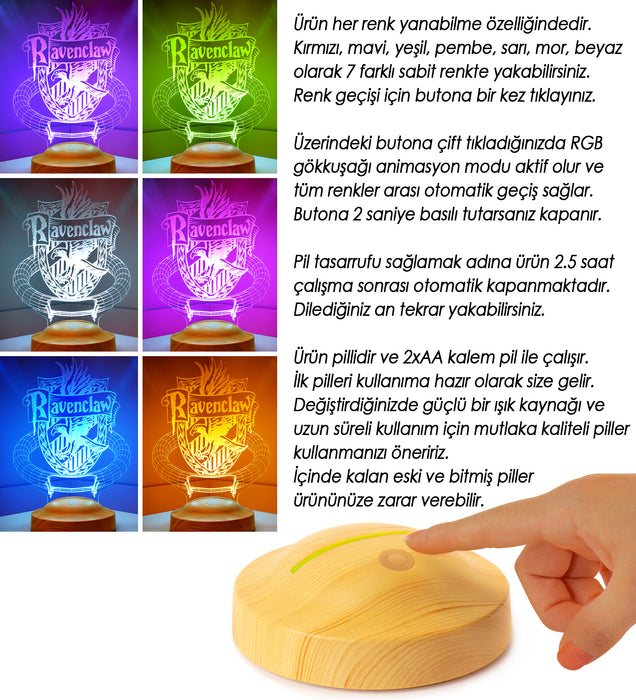 Kişiye Özel Harry Potter Hogwarts Ravenclaw Hediyesi, Harry Potter Ravenclaw, Hogwarts Hediyesi 3D Led Lamba