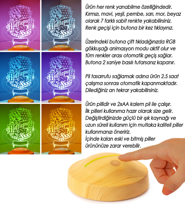 Kişiye Özel Harry Potter Hogwarts Hufflepuff Hediyesi, Harry Potter Hufflepuff, Hogwarts Hediyesi 3D Led Lamba