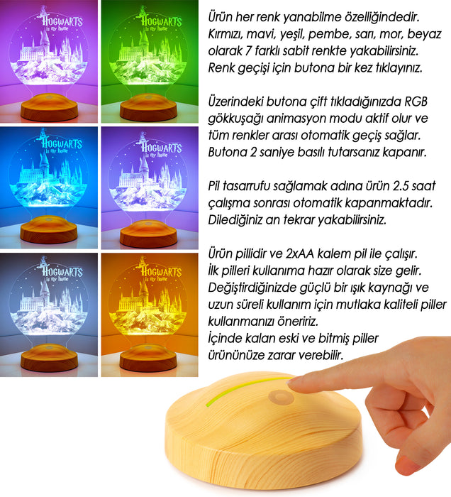 Kişiye Özel Harry Potter Hogwarts Hediyesi, Hogwarts, 3D Led Lamba