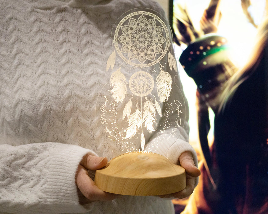 Kişiye Özel Dreamcatcher Düş Kapanı Gece Lambası, Rüya Kapanı ile Çakra Odası Dekoru, Kişiselleştirilmiş Başucu Led Lamba, En İyi Hediye