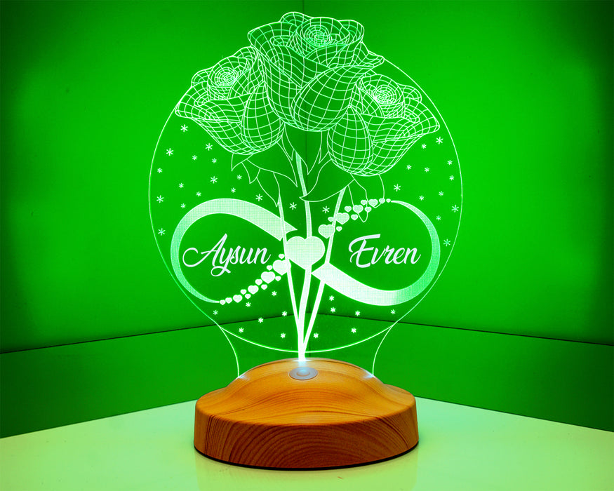 Güller Ve Sonsuzluk, Eşe Hediye, Sevgiliye Hediye 3 Boyutlu Led Lamba