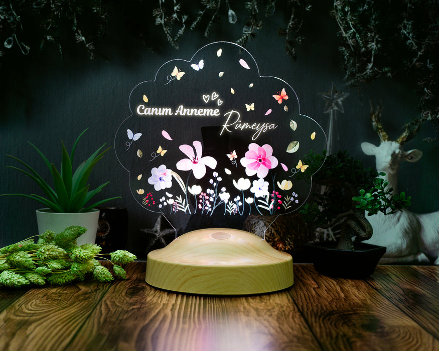 Canım Anneme – Renkli Çiçek Bahçesi LED Lamba | Kişiye Özel Anneler Günü Hediyesi