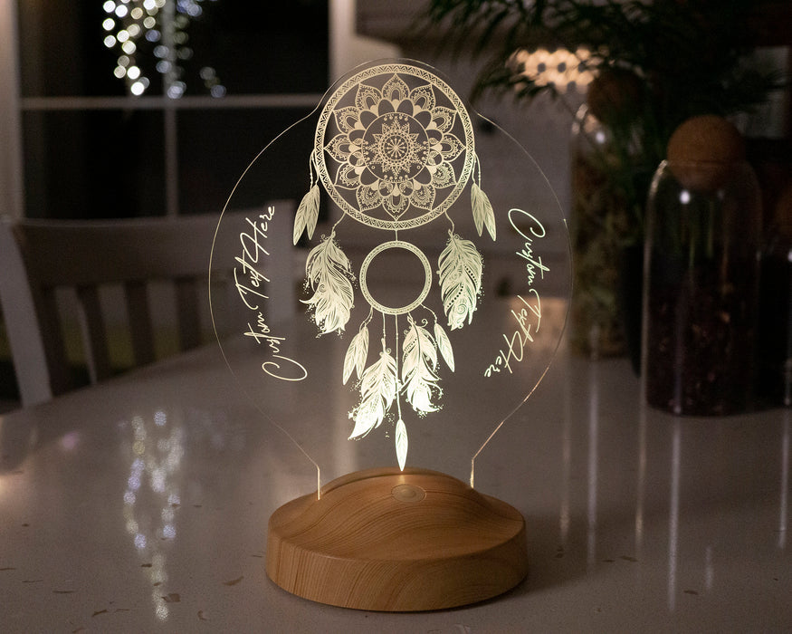 Dreamcatcher Gece Lambası Kişiye Özel Hediye, Düş Kapanı Rüya Kapanı Kişiselleştirilmiş Led Lamba, Chakra Ev ve Oda Dekoru