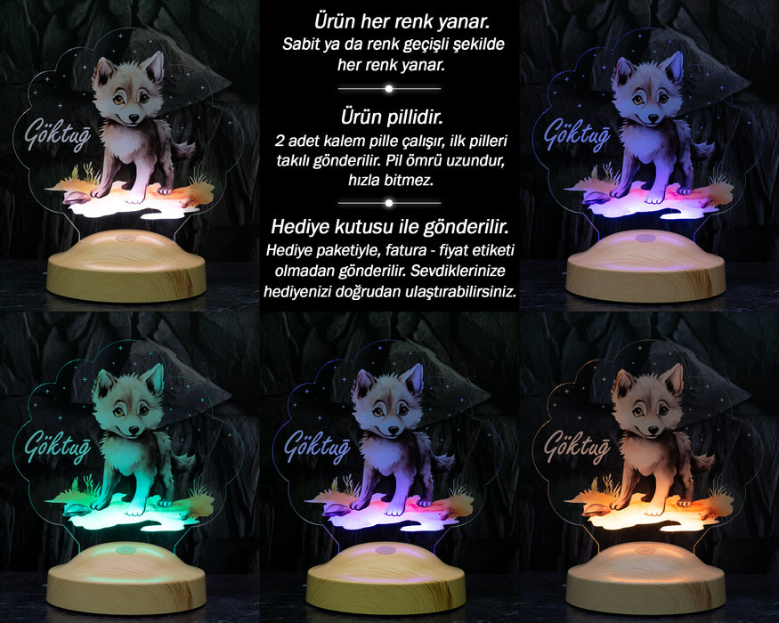 Sevimli Kurt Çocuk Odası Gece Lambası, Kurt Köpeği  Bebek Doğum Günü Hediyesi, İsimli Çocuk Hediyesi