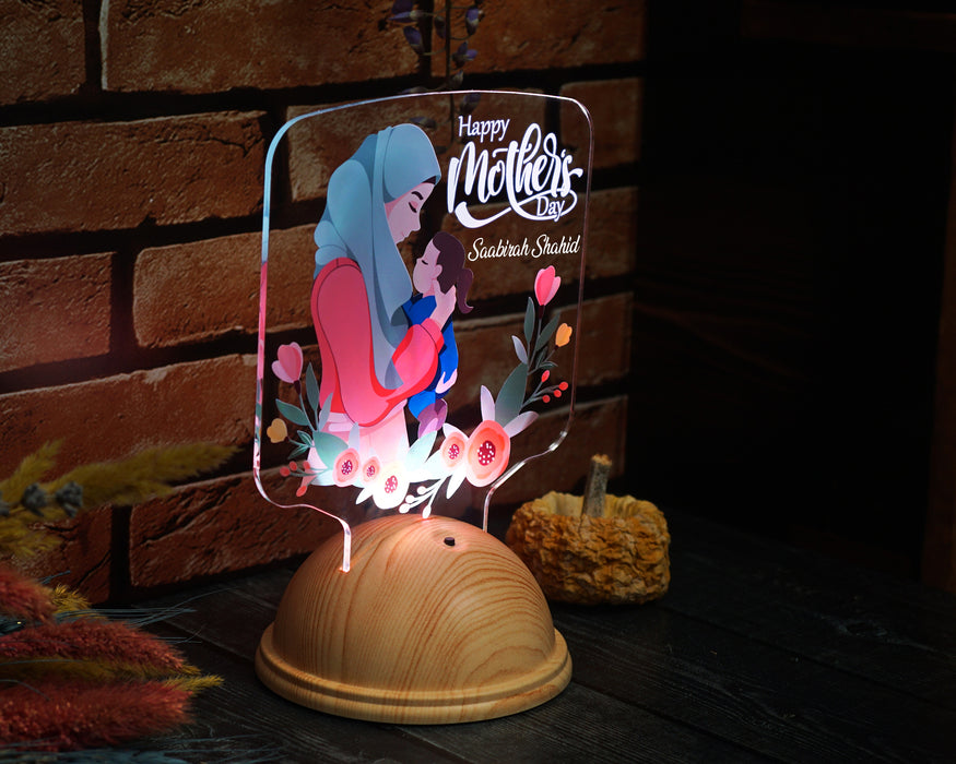 Başörtülü Anneye Özel LED Lamba – Kişiye Özel Anne ve Bebek Tasarımı