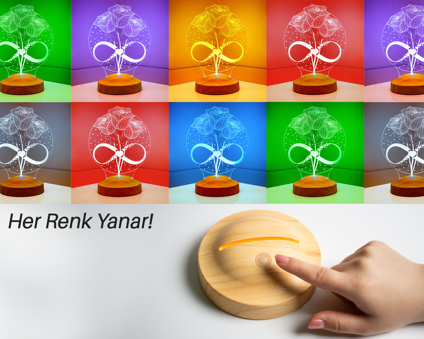 Güller Ve Sonsuzluk, Eşe Hediye, Sevgiliye Hediye 3 Boyutlu Led Lamba