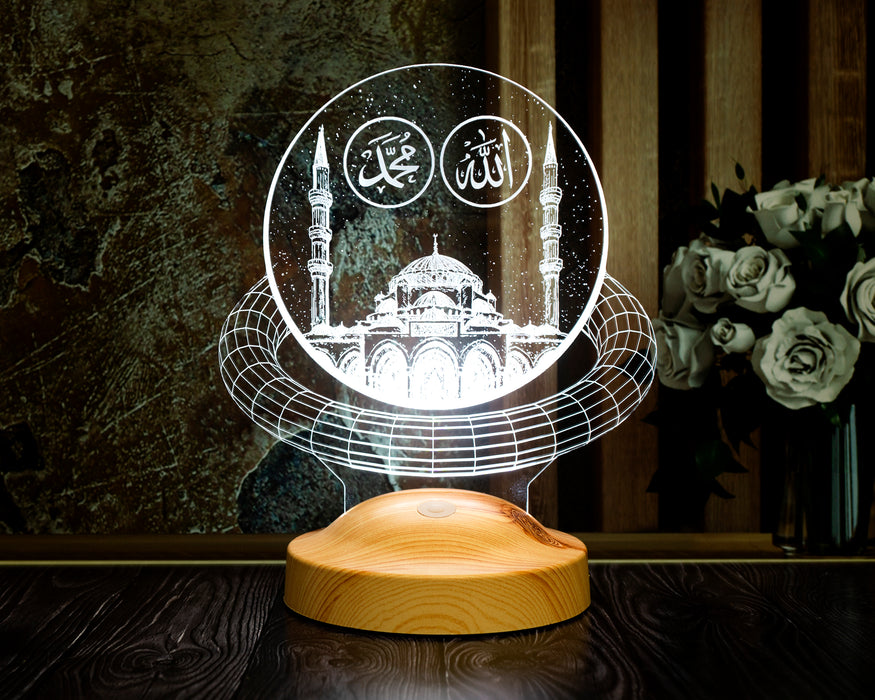 Allah ve Hz. Muhammed Yazılı Camii LED Lamba – Manevi Hediyelik
