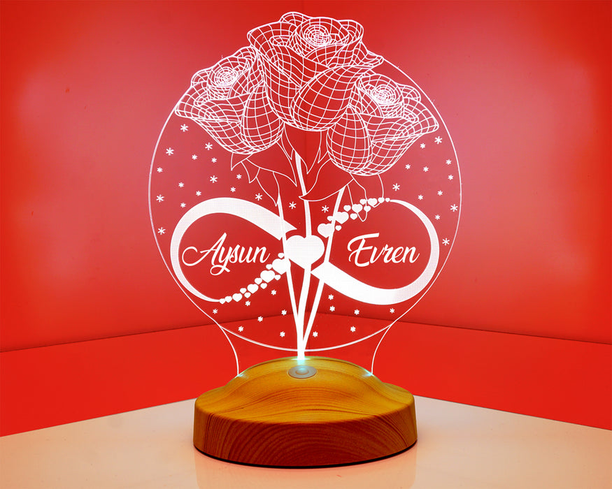 Güller Ve Sonsuzluk, Eşe Hediye, Sevgiliye Hediye 3 Boyutlu Led Lamba