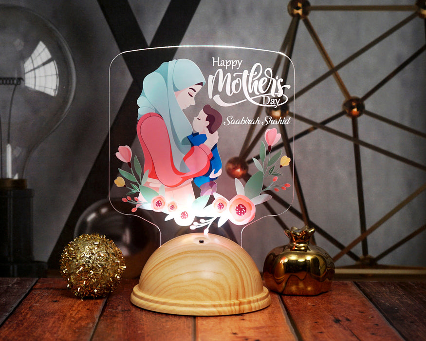 Başörtülü Anneye Özel LED Lamba – Kişiye Özel Anne ve Bebek Tasarımı
