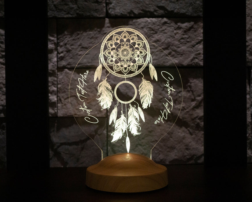 Dreamcatcher Gece Lambası Kişiye Özel Hediye, Düş Kapanı Rüya Kapanı Kişiselleştirilmiş Led Lamba, Chakra Ev ve Oda Dekoru